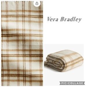 Vera Bradley NWT Wool Blend Woven Throw Blanket Cream Gold Plaid 50x70